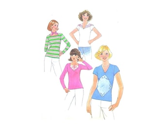 1970s Misses Pullover Tops Simplicity 7864 Vintage Sewing Pattern Size 14 Bust 36 UNCUT