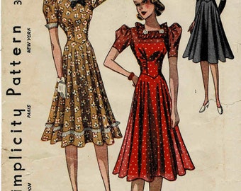 1930s Misses Gibson Girl Style Basque Waist Dress Simplicity 3008 Vintage Sewing Pattern Size 12 Bust 30