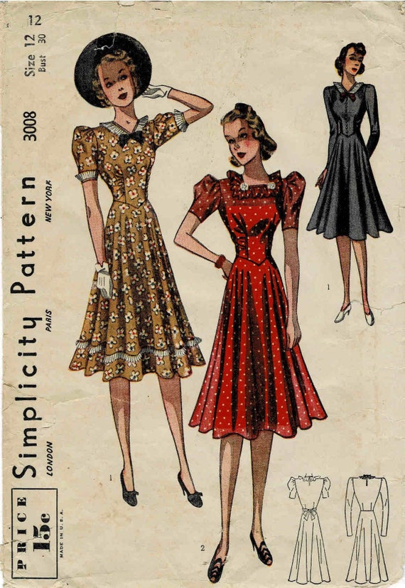 1930s Misses Gibson Girl Style Basque Waist Dress Simplicity 3008