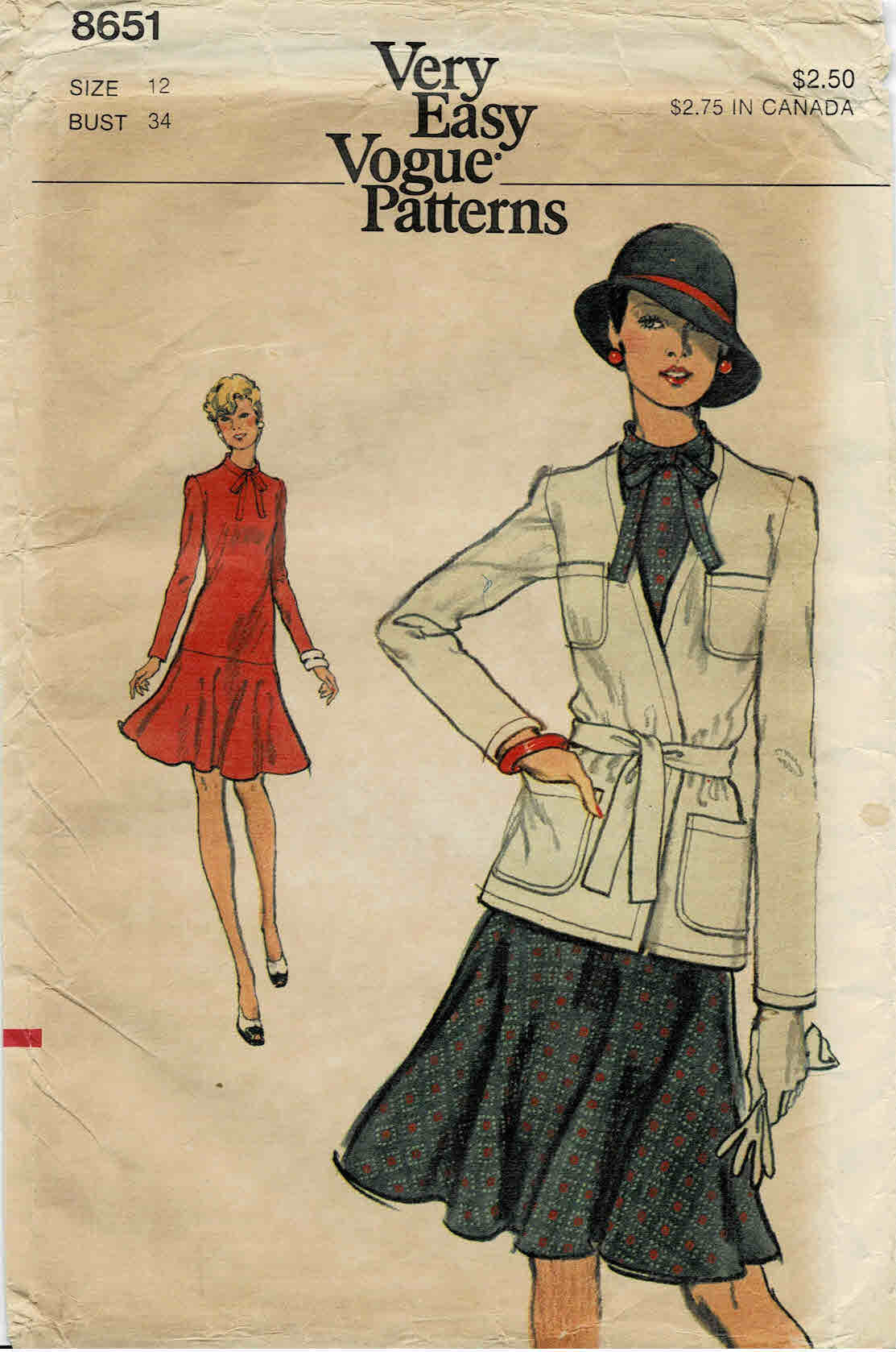 美品　On court dress S サイズ 1970s Misses Drop Waist Dress and Wrapped Jacket Vogue 8651