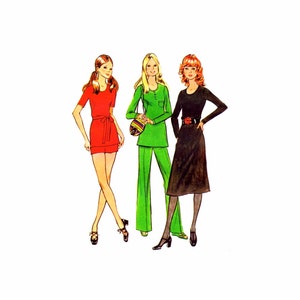 1970s Dress Top Flared Pants McCalls 3007 Vintage Sewing Pattern How To Sew Knits Misses Size 10 Bust 32 1/2