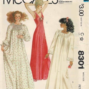 McCall&#39;s 8301 - Misses Nightgowns - Lingerie Vintage Sewing Pattern Size 6 - 8 Bust 30 1/2 - 31 1/2 UNCUT