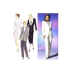 May include: Four women's suit jackets in different styles and colors. The jackets are all tailored and have a professional look. The jackets are shown on mannequins.