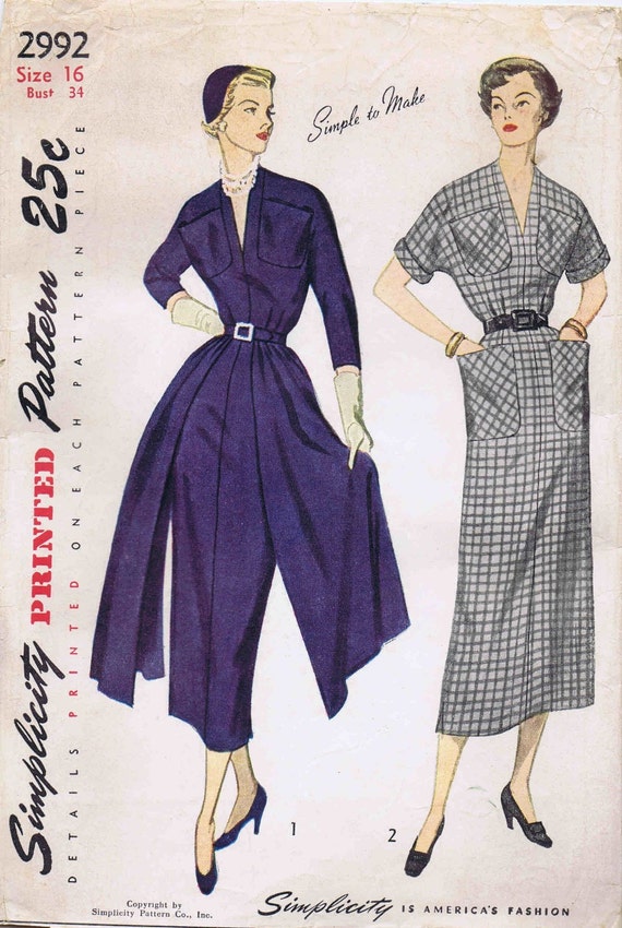 1940s Misses Sheath Dress Simplicity 2992 Vintage Sewing Pattern Dress With  Skirt Panels Kimono Sleeves Large Pockets Size 16 Bust 34 -  Canada