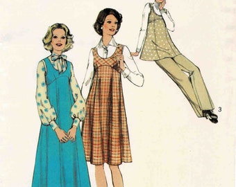 1970s Maternity Pinafore Dress in Two Lengths or Tunic and Pants Style 4873 Vintage Sewing Pattern UNCUT Different Sizes Available