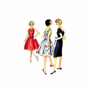 1960s Bateau Neck Cocktail Dress Simplicity 4517 Vintage Sewing Pattern Back Draped Neckline Sheath Dress Size 9 Bust 30 1/2