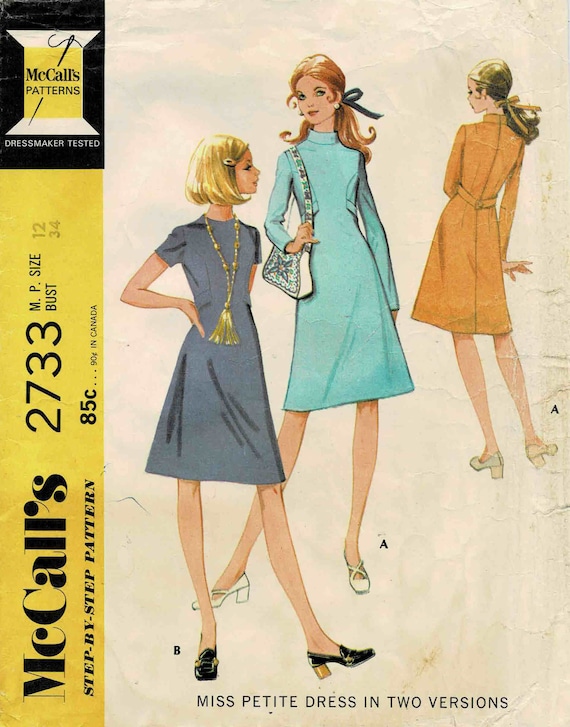 1970 Misses Petite Dress en dos versiones McCall s 2733 Vintage Sewing Pattern Tamano 12 Busto 34
