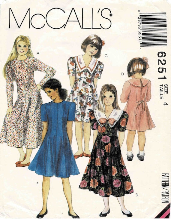 1990s Little Girls Princess Seam Dress in Two Lengths Mccalls 6251