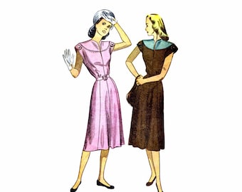 1940s Misses Shaped Neck Dress Simplicity 2095 Vintage Sewing Pattern Size 14 Bust 32