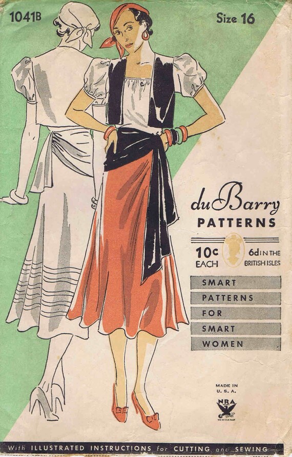 1944 WW2 Vintage Sewing Pattern B36 DRESS (R671) By Du Barry