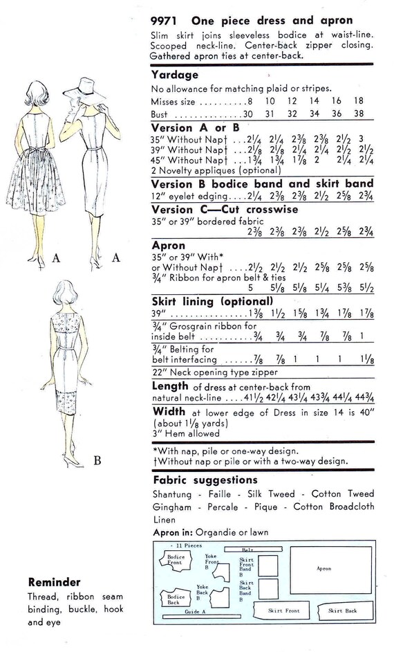洋書 The Pattern of English 1960s Misses Cocktail Party Dress and Apron Vogue 9971