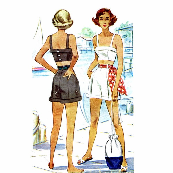 1940er Jahre BH Top Cuffed Shorts McCall 7262 Vintage Sewing Pattern Petite Größe 10 Büste 28 1/2