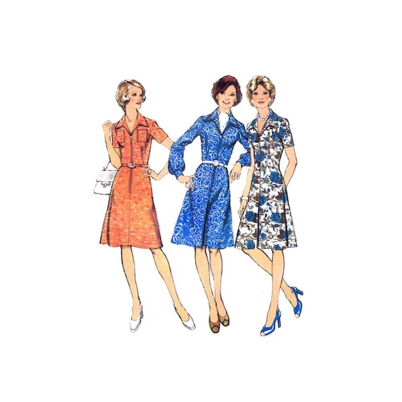 1970s Misses Front Zipped Flared Dress Style 4744 Vintage Sewing Pattern  Half Size 14 1/2 Bust 37 UNCUT - Etsy