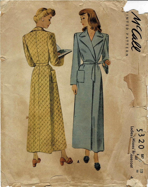 1940s Misses Housecoat Mccall 5320 Vintage Sewing Pattern Size 12 Bust 30 -  Etsy Australia