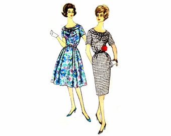 1960s Misses Sheath or Full Skirt Dress Simplicity 3446 Vintage Sewing Pattern Size 14 Bust 34 UNCUT