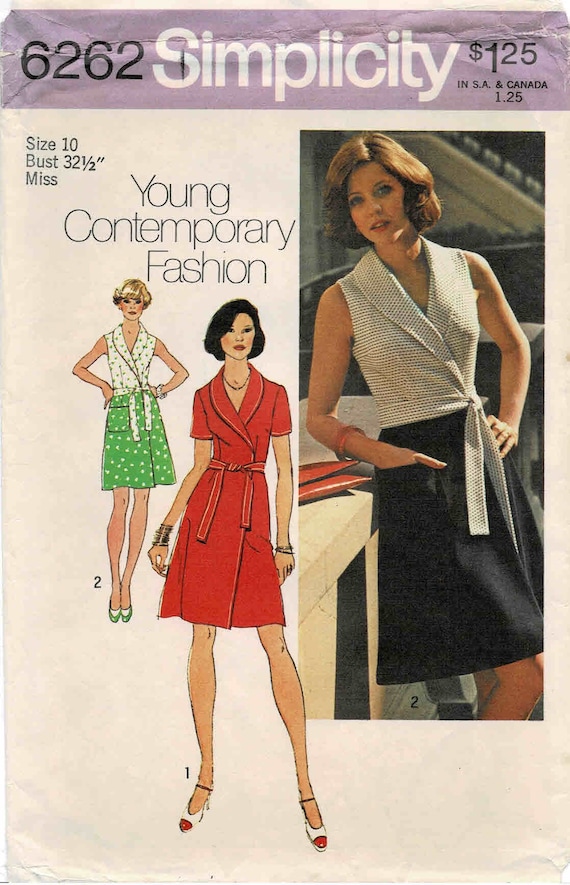 1970s Misses Short Front Wrap Dress Simplicity 6262 Vintage Sewing