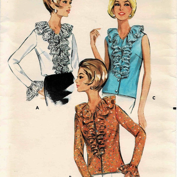 1960s Misses Blouse with Ruffles Butterick 4273 Vintage Sewing Pattern Size 14 Bust 34 UNCUT