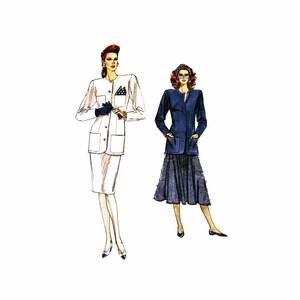 1980s Loose Fitting Jacket Straight or Flared Skirt Vogue 7103 Vintage Sewing Pattern 6 - 8 - 10 Bust 30 1/2 - 31 1/2 - 32 1/2 UNCUT