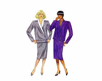 Misses Double Breasted Xale Gola Top Saia Reta Butterick 4100 Padrão de Costura Vintage Figura Completa Tamanho 20-22-24 Busto 42-44-46 SEM CORTES