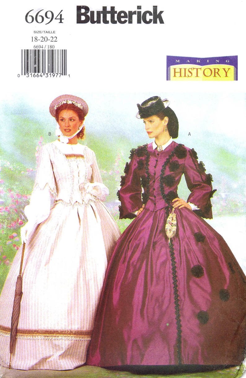 Southern Belle Civil War Era Gown Top Skirt Butterick 6694 | Etsy