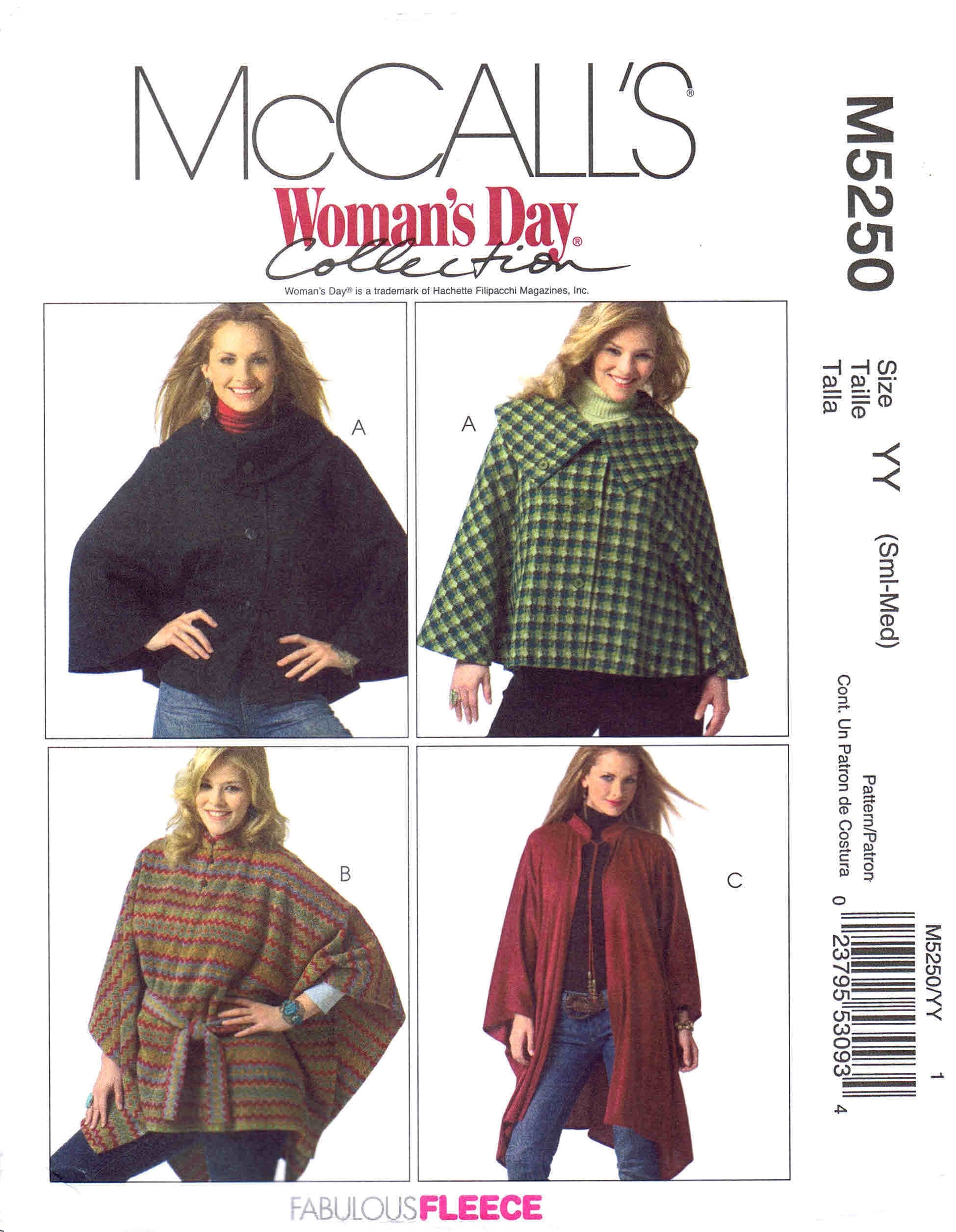 Misses Fleece Capes and Ponchos Mccalls 5250 Sewing Pattern Size 8