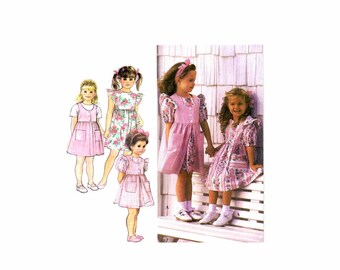 Girls Raised Waist Dress Pinafore Jumper Simplicity 8889 Sewing Pattern Size 5 - 6 - 6X UNCUT