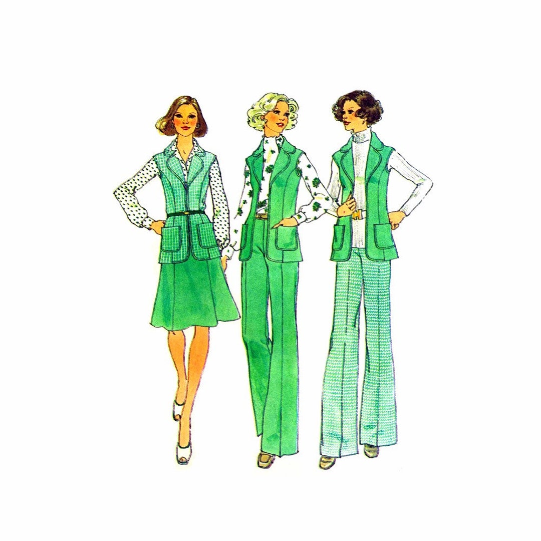1970s Misses Unlined Vest Skirt Pants Simplicity 6811 Vintage Sewing ...