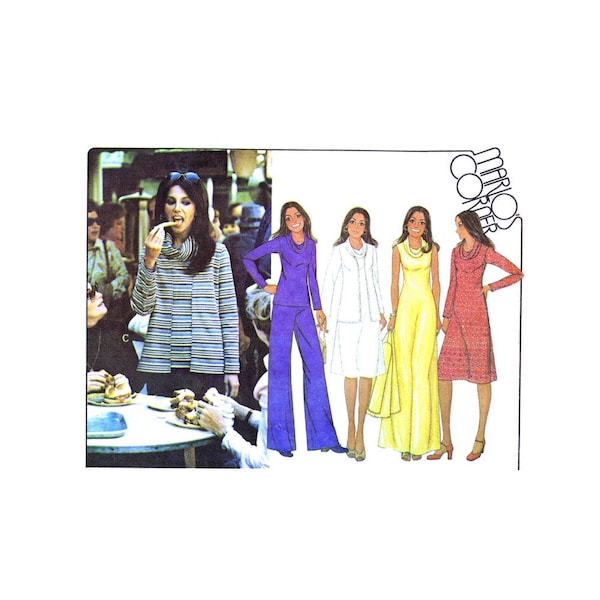 1970s Misses Unlined Jacket Cowl Collar Dress Top Pants Marlos Corner McCalls 5662 Vintage Sewing Pattern Size 12 Bust 34 UNCUT