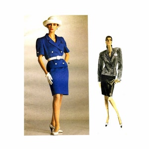 1980s Bill Blass Double Breasted Jacket Straight Skirt Vogue 2048 Vintage Sewing Pattern Size 8 - 10 - 12  Bust 31 1/2 - 32 1/2 - 34 UNCUT