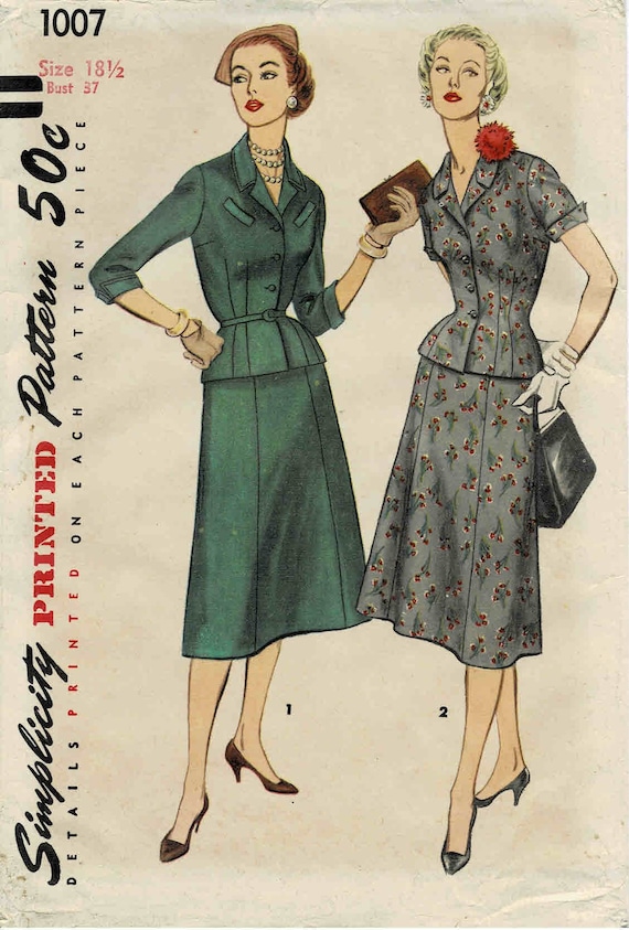 1950s Misses Two-piece Suit Dress Jacket Top Gored Flared 1950s Misses Two-piece Suit Dress Jacket Top Gored Flared