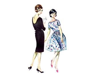 1960s Misses Scooped Back Sheath or Full Skirt Cocktail Dress Butterick 9968 Vintage Sewing Pattern Size 16 Bust 36
