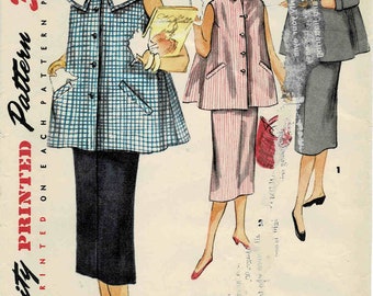 1950s Misses Two Piece Maternity Suit-Dress Simplicity 1026 Vintage Sewing Pattern Size 12 Bust 30