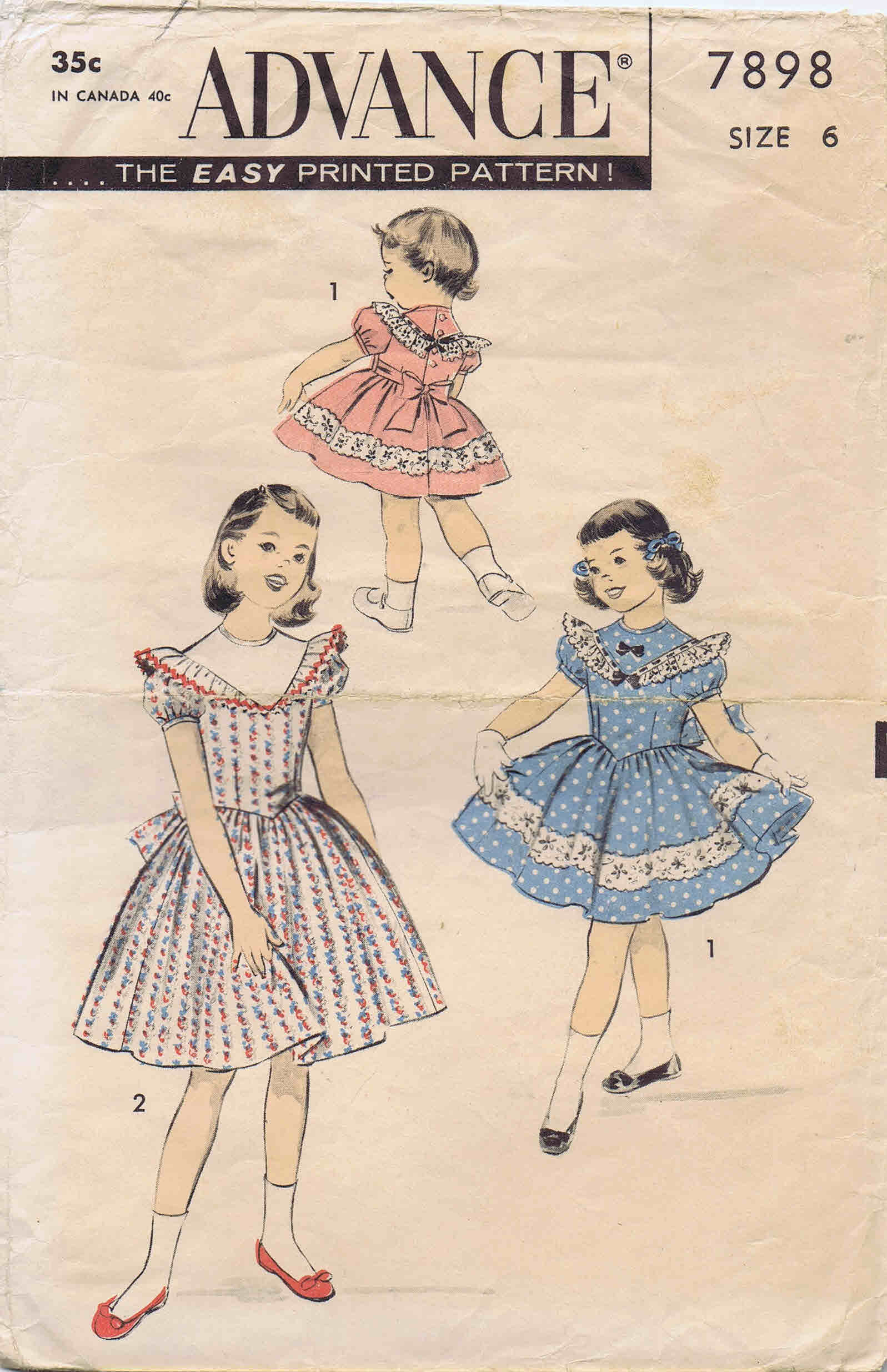 1950s Girls Puff Sleeve Full Skirt Basque Dress Advance 7898