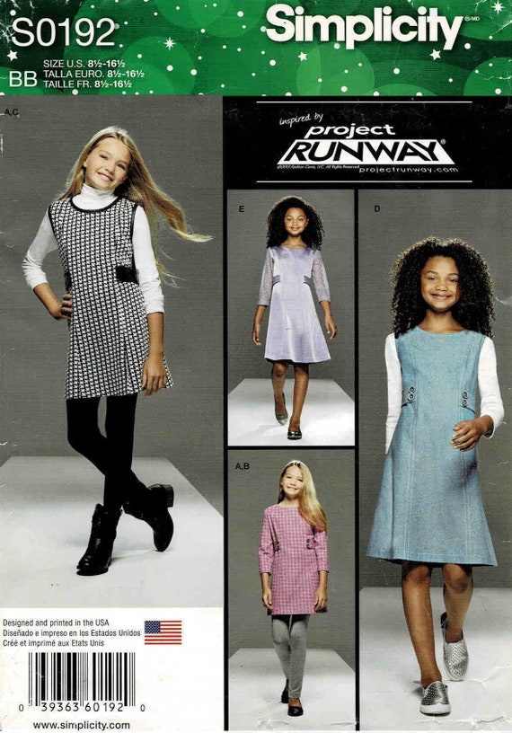 Girls Plus Size Dress or Jumper in Two Lengths and Knit Leggings Project  Runway Simplicity S0192 Sewing Pattern UNCUT 