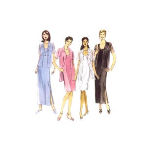 May include: Four women wearing different dresses. The dresses are all knee-length and have a variety of colors and patterns. The women are standing in a row, and they are all looking at the camera.