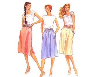 1980s Misses Front or Side Buttoned Skirts with Pockets McCalls 7076 Vintage Sewing Pattern Size 8 Waist 24 UNCUT