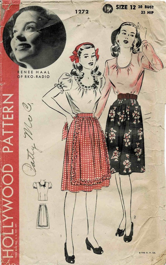 Vintage Pattern Warehouse, vintage sewing patterns, vintage fashion,  crafts, fashion - 1940's New York Pattern #717 Vintage Sewing Pattern,  Misses' 'Gypsy' Peasant Blouse and Skirt with or without Double Flounce  Size 15