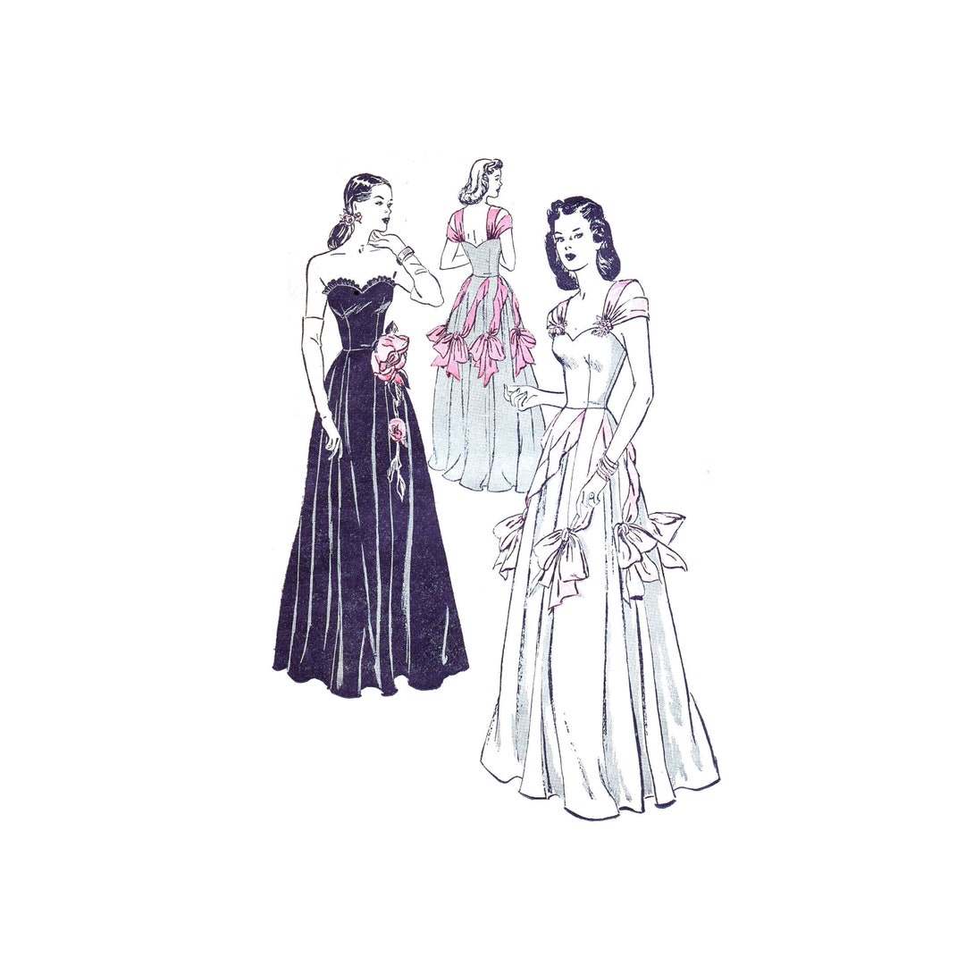 Basque Classic Patterns 1940's Sweetheart Neck Basque Evening Gown Dance Dress Butterick 4189-S ...
