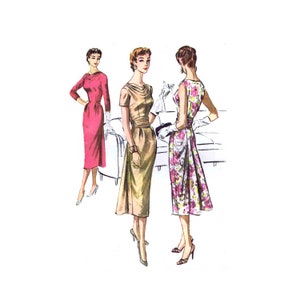 1950s Misses Draped Neckline Cocktail Evening Dress with Cummerbund McCalls 3755 Vintage Sewing Pattern Size 14 Bust 34