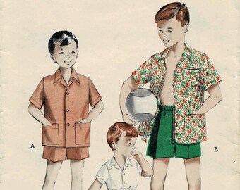 1950s Boys Sports Shirt and Boxer Shorts Butterick 5775 Vintage Sewing Pattern Size 12 Chest 30