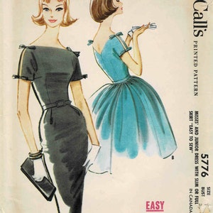 1960s Misses Cocktail Dress with Slim or Full Skirt McCall&#39;s 5776 Vintage Sewing Pattern Size 16 Bust 36 UNCUT