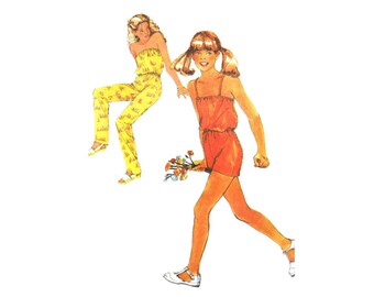 Macacão para meninas dos anos 80 em dois comprimentos Simplicidade 9435 Padrão de costura vintage Tamanho 7 - 8 Peito 26 - 27 SEM CORTES