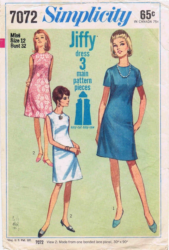 1960s Misses A-line Dress Simplicity 7072 Vintage Sewing Pattern