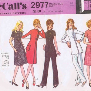 1970s Misses Dress Tunic Pants McCalls 2977 Vintage Sewing Pattern Size 12 Bust 34 image 3