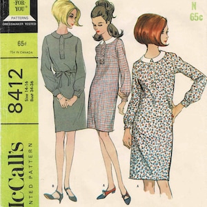 1960s Misses Chemise Dress McCall's 8412 Vintage Sewing Pattern Size 14 16 Bust 34 36 image 1