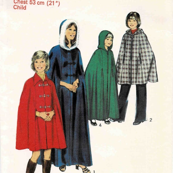 1970s Girls Cape in Two Lengths Style 4879 Vintage Sewing Pattern UNCUT Different Sizes Available