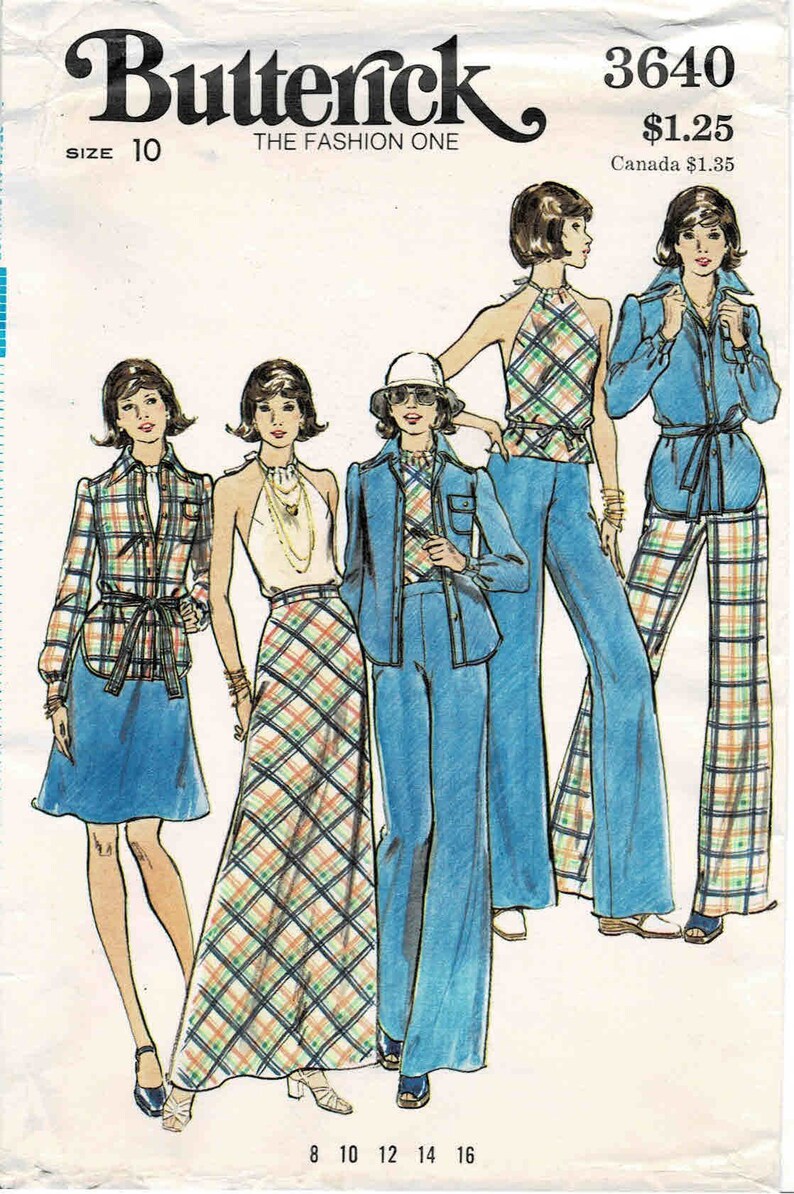 1970s Misses Shirt Wrapped Halter Top Skirt Straight Leg Pants Butterick 3640 Vintage Sewing Pattern UNCUT Different Sizes Available image 2