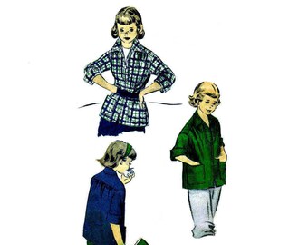 1950s niñas deportes camisa Avance 5988 Vintage patrón de costura niños camisa patrón 6 pecho 24