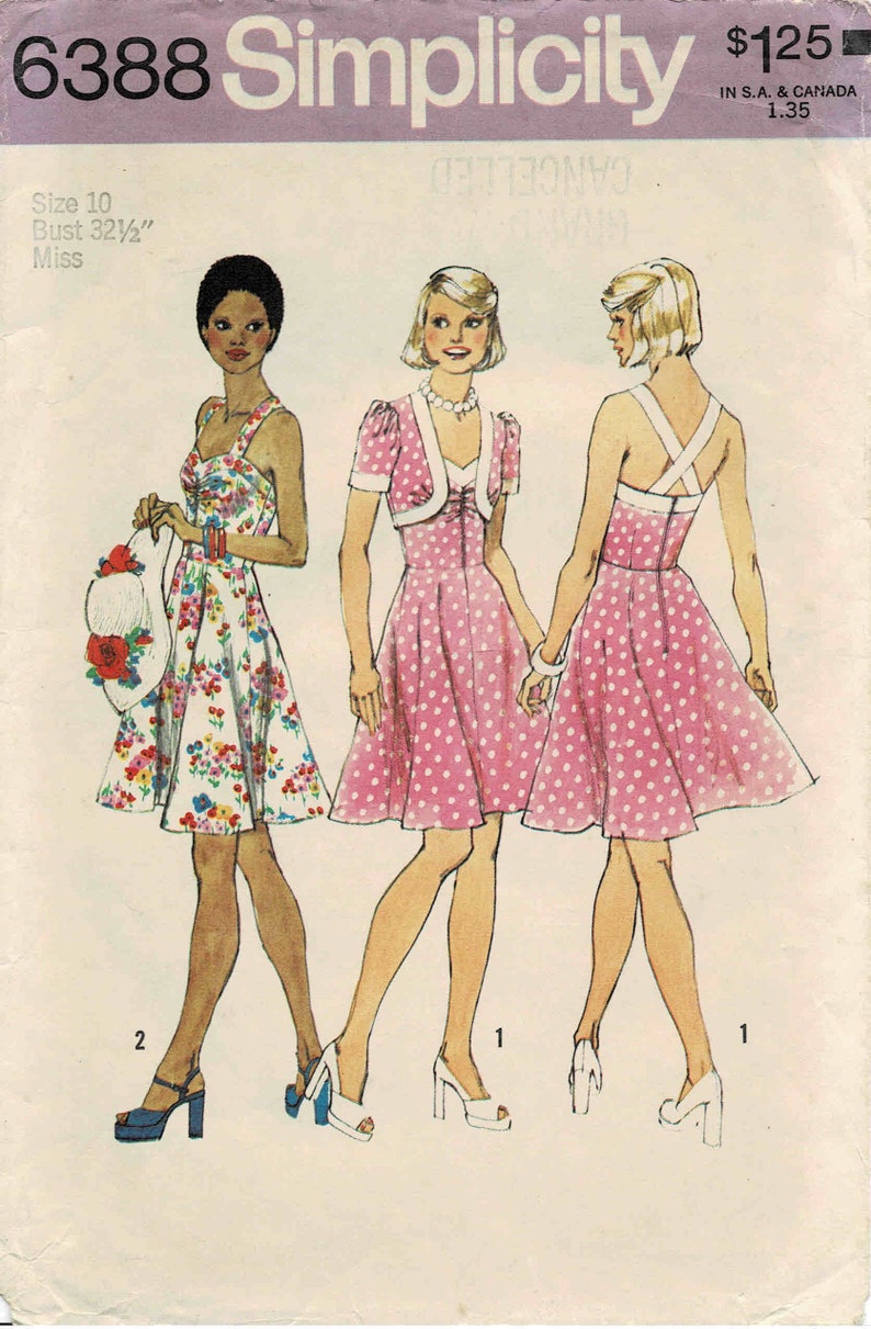 1970s Ruched Sun Dress Sweetheart Neckline Sundress Bolero Jacket Simplicity 6388 Vintage Sewing Pattern Size 10 Bust 32 1/2 image 2