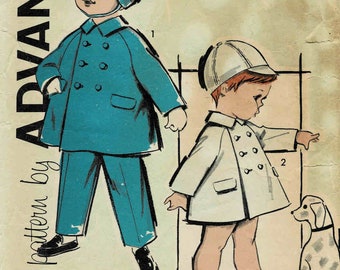 1960s Toddler Boys Coat, Pants and Cap Advance 9945 Vintage Sewing Pattern Size 2 Chest 21